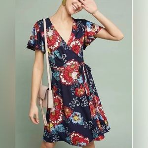Eva Franco Wrap Dress in Blue Floral Print